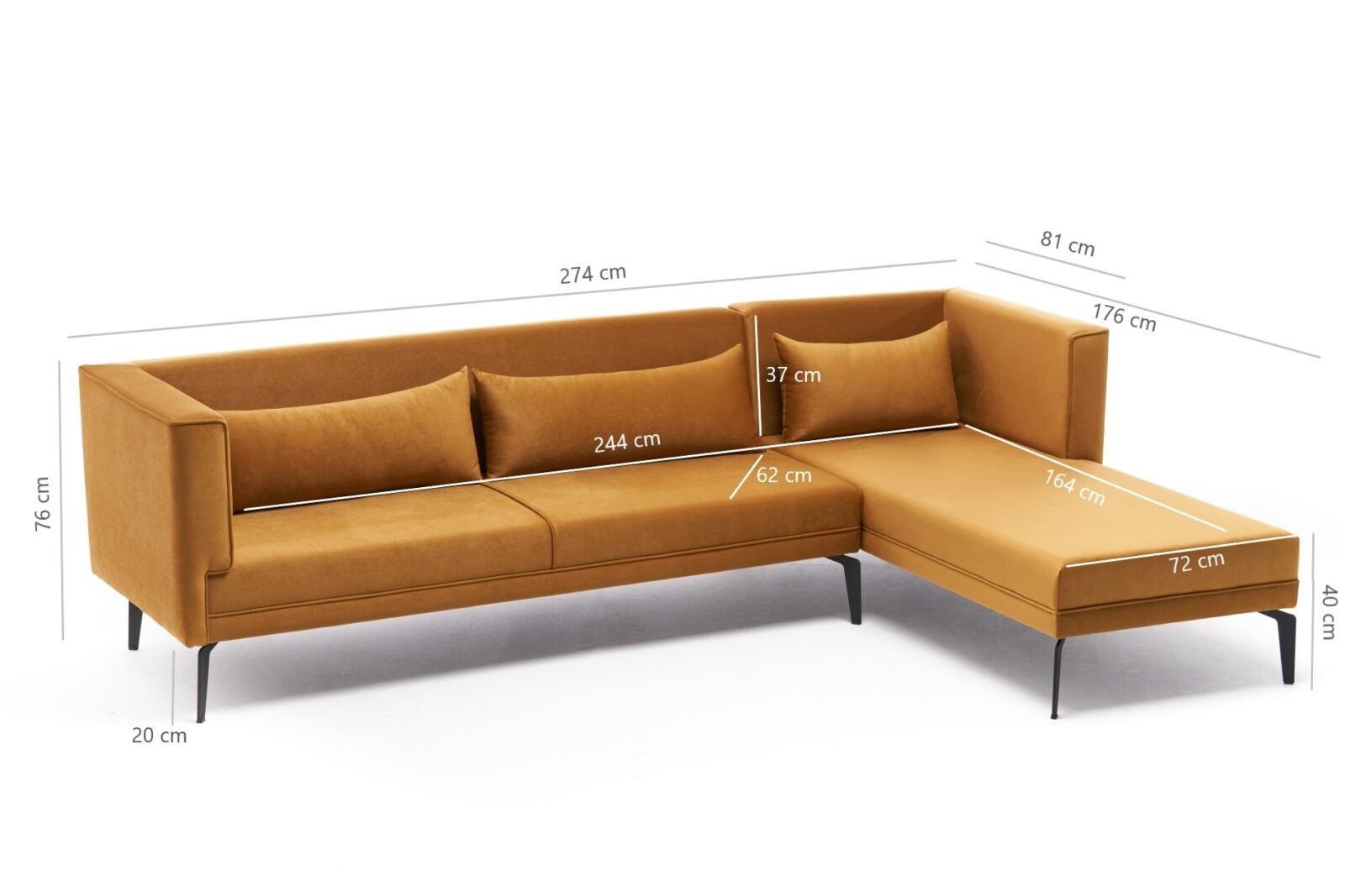 Hanah Home rohová pohovka ARDOSA hořčicová pravá