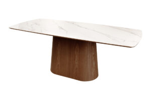 Invicta Hnědý jídelní stůl UNIQUE 200x90cm bílý mramor