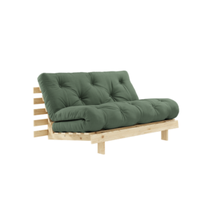 KARUP DESIGN Olivově zelená rozkládací pohovka ROOTS s konstrukcí ze světlého dřeva 140x200 cm
